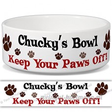 Chucky de bol – Garder Votre Paws Off. Nom personnalisable en céramique pour gamelle – 2 tailles disponibles - B015G6EJHW