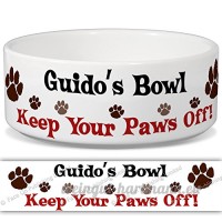 Guido de bol – Garder Votre Paws Off. Nom personnalisable en céramique pour gamelle – 2 tailles disponibles - B015G6ED78