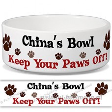 Bol de Chine – Garder Votre Paws Off. Nom personnalisable en céramique pour gamelle – 2 tailles disponibles - B015G6DO1Y