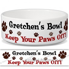Gretchen de bol – Garder Votre Paws Off. Nom personnalisable en céramique pour gamelle – 2 tailles disponibles - B015G6DCRA