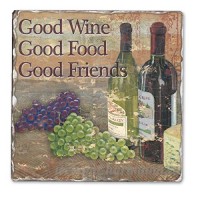 Good Wine Good Friends Single Tumbled Tile Coaster - B00NO5ED7E