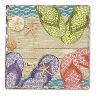 Hit the Beach Single Tumbled Tile Coaster - B00NO5E23O