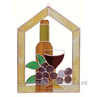 Petite Bouteille Vin Raisins en verre Scène clocher fenêtre Panneau - B00PYESPUO